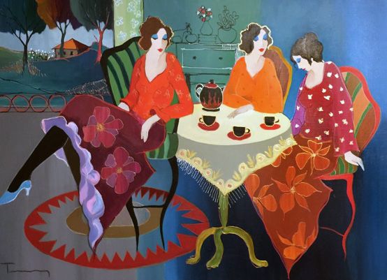 554x401 Itzchak Tarkay Art For Sale Women Sitting Pose - Tarkay Original Painting