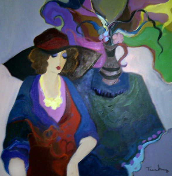 587x600 Original Painting Thinking Of The Past By Itzchak Tarkay I Love - Tarkay Original Painting