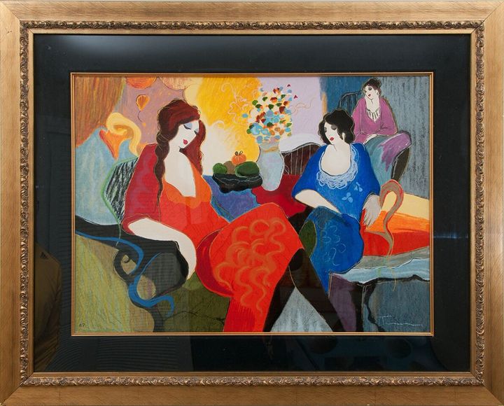 720x580 Two Ladies And A Friend By Tarkay - Tarkay Original Painting