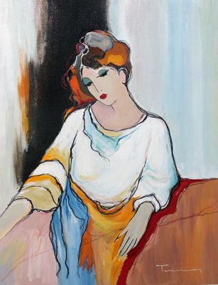 307x401 Untitled Seated Woman By Itzchak Tarkay, Original Painting - Tarkay Original Painting