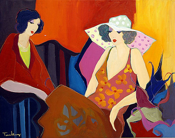 600x472 Itzchak Tarkay Nouvelles Figuration Art Oil Painting It048 [It048 - Tarkay Painting