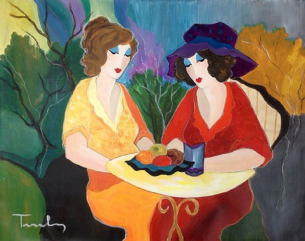 606x480 Chatting Ladies By Itzchak Tarkay On Artnet - Tarkay Painting