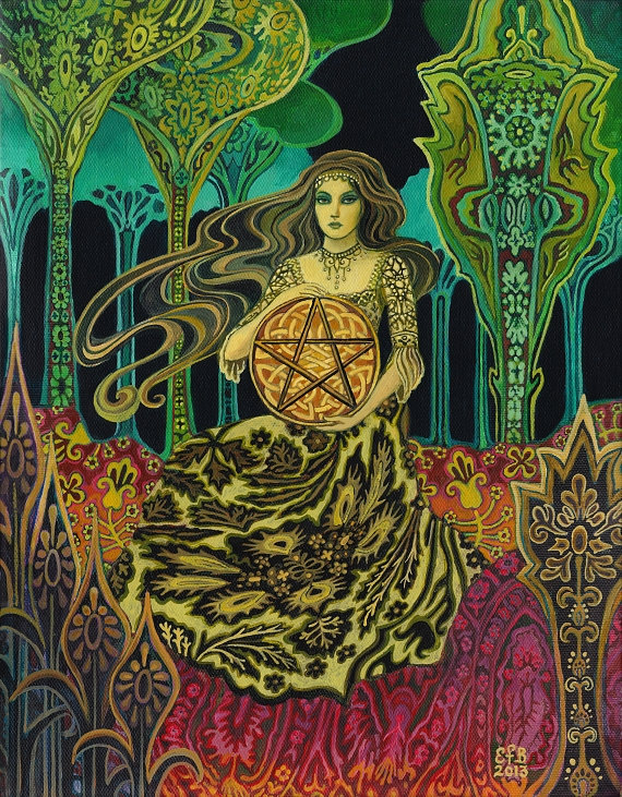 570x731 Queen Of Pentacles Tarot Art 11x14 Print Pagan Mythology - Tarot Painting