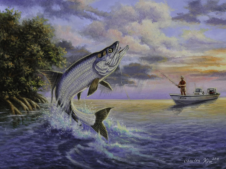 900x675 Tarpon Fishing. Painting By Charles Kim - Tarpon Painting