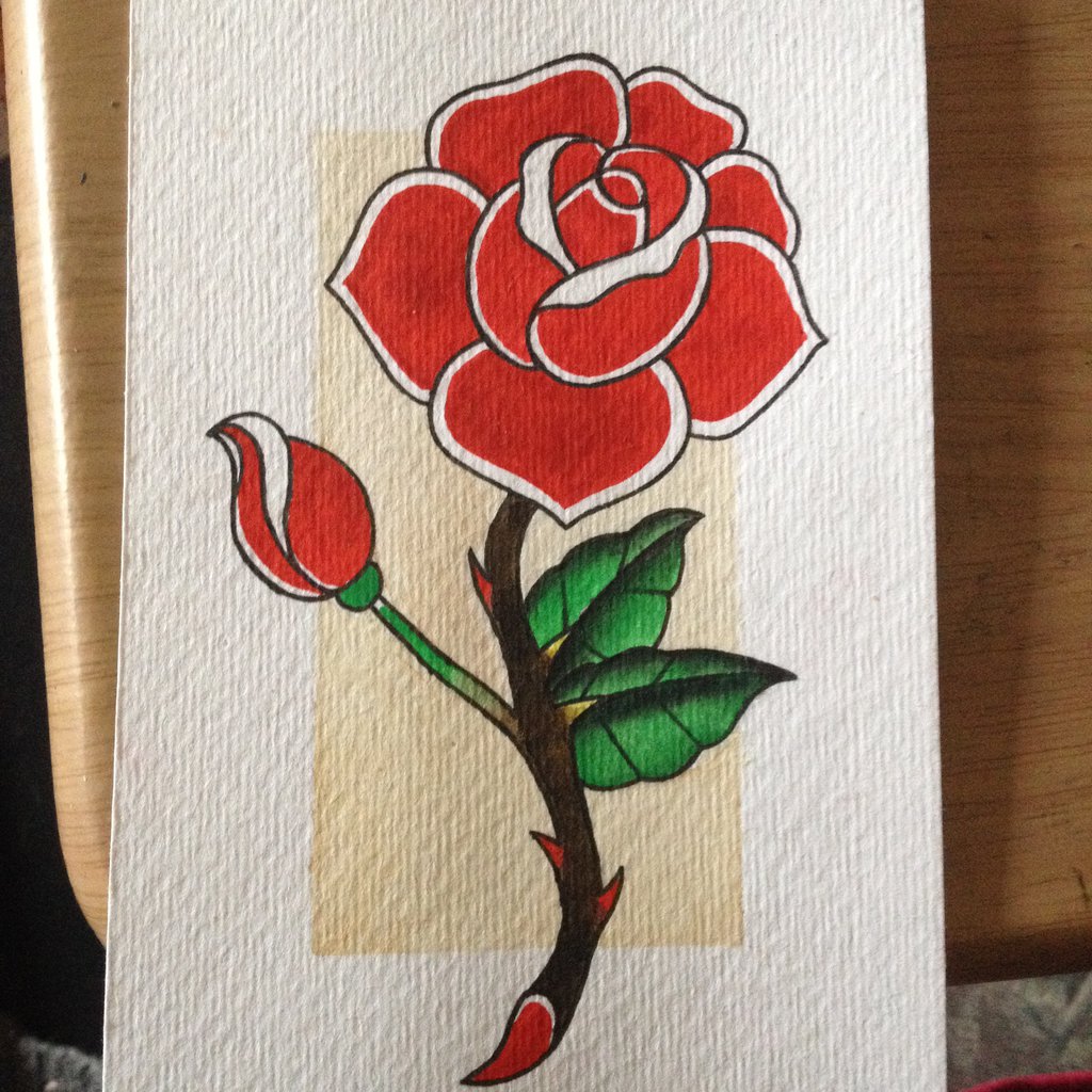 1024x1024 Traditional Tattoo Style Rose Painting By Borrowed Bones - Tattoo Painting Style