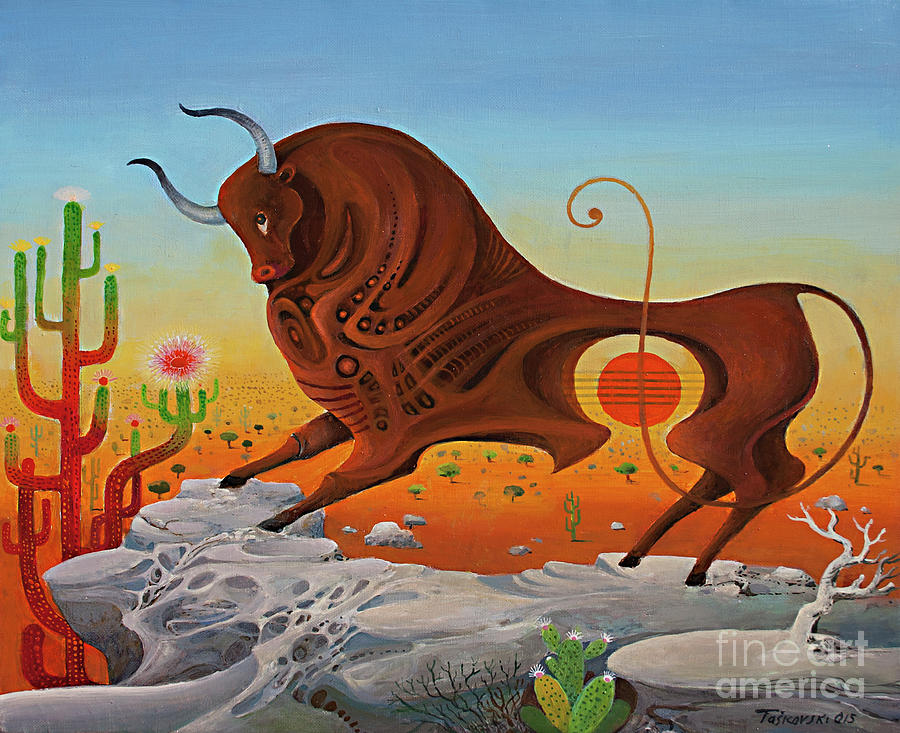 900x733 Western Taurus, Horoscope Sign Painting By Vasko Taskovski - Taurus Painting