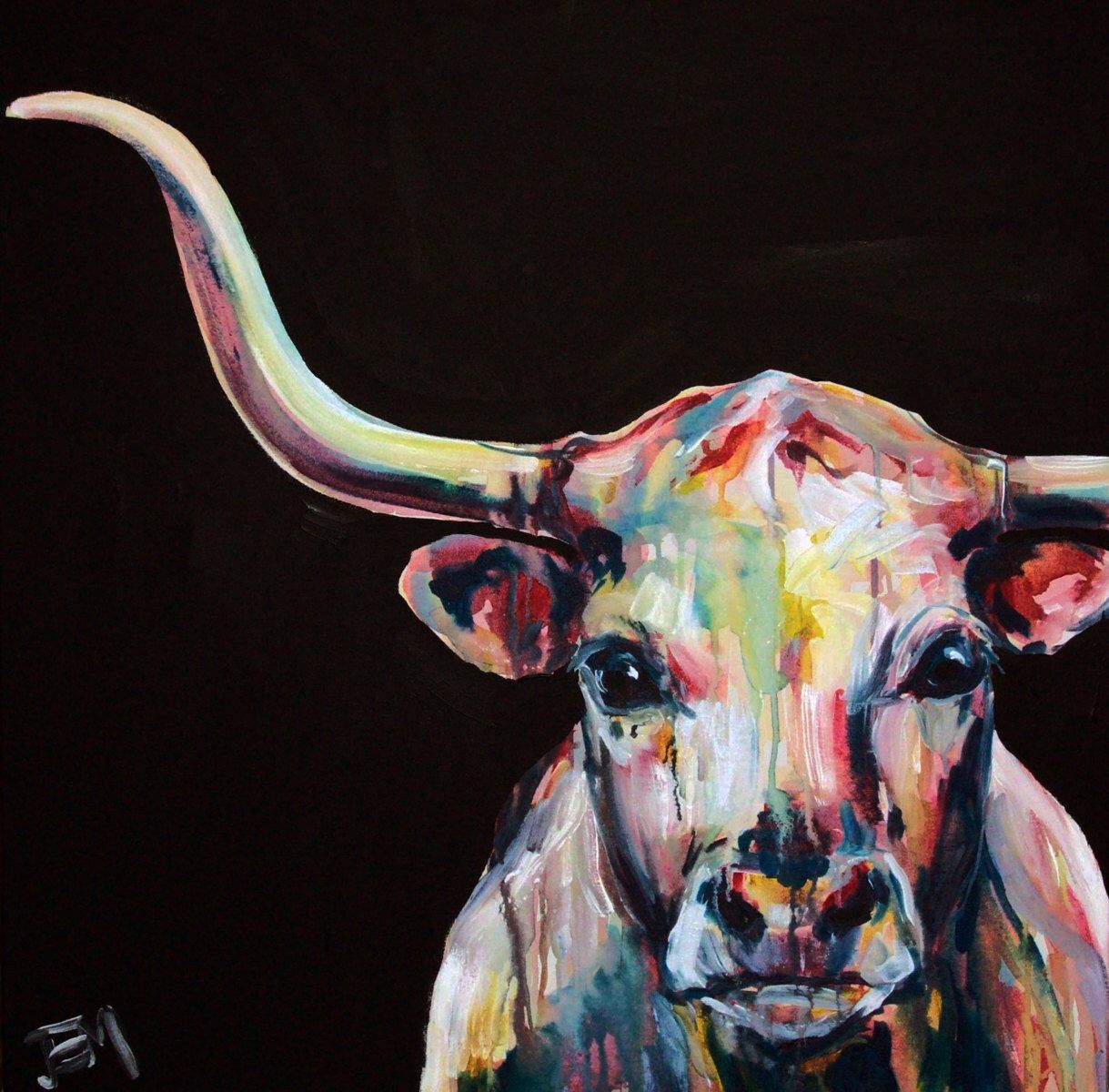 1219x1200 Custom Longhorn Painting 48x48 Painting By Jennifer Moreman By - Taurus Painting