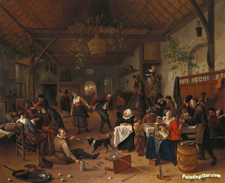 750x608 Merrymaking In A Tavern With A Couple Dancing Artwork By Jan Steen - Tavern Painting