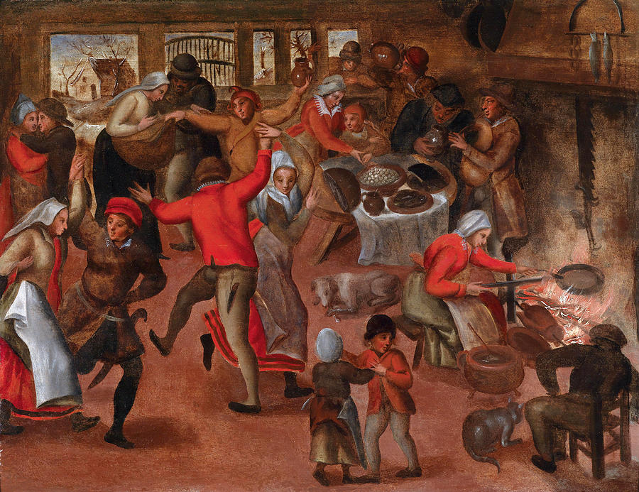 900x693 Peasant Dance In A Tavern Painting By Attributed To Marten Van Cleve - Tavern Painting