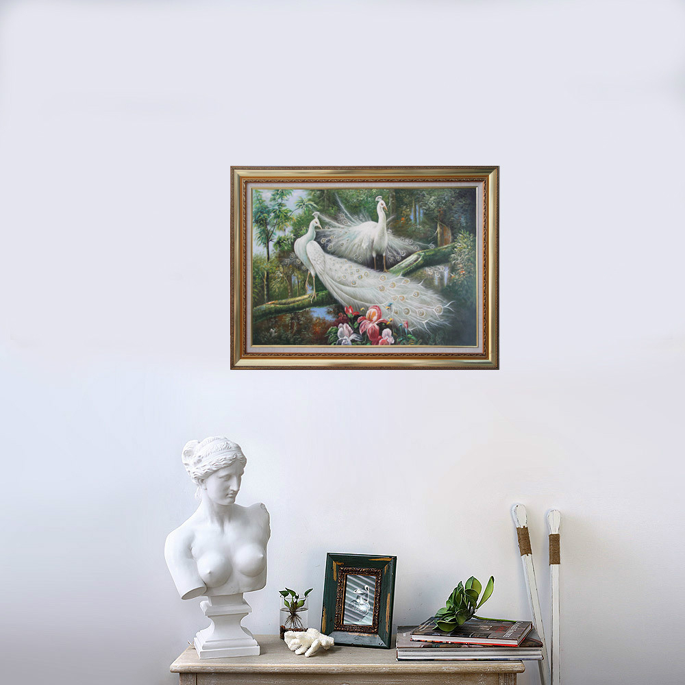 1000x1000 White Peacock Oil Painting Animal White Peacocks Hand Painted Oil - Tds Painting