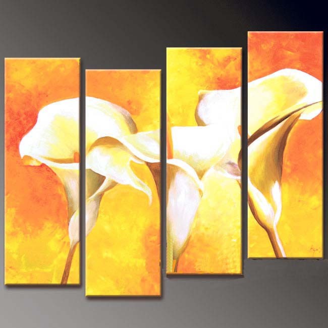 650x650 Abstract Flower Hand Painted 4 Pieces Group Oil Painting On Canvas - Tds Painting