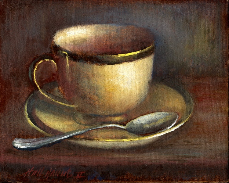 750x600 Teacup, Fine China Teacup On Antique Table By Artist Hall Groat Ii - Tea Cup Painting