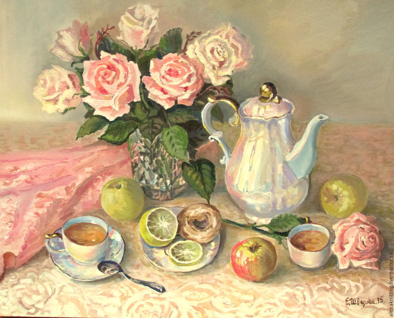 1500x1209 Oil Painting Still Life Tea Party With A Friend Shopline - Tea Painting