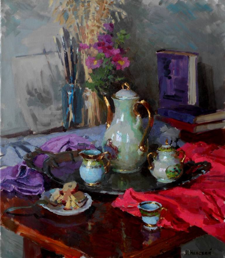 770x880 Saatchi Art Tea Set Painting By Igor Nevskiy - Tea Painting