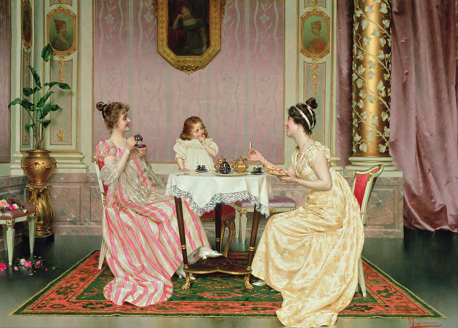 900x645 The Tea Party Painting By Vittorio Reggianini - Tea Painting