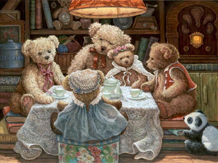 720x540 Janet Kruskamp's Teddy Bear Tea Party, Original Painting, By - Tea Party Painting