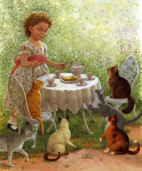498x598 Many Cats Paintings. Cat Tea Party - Tea Party Painting