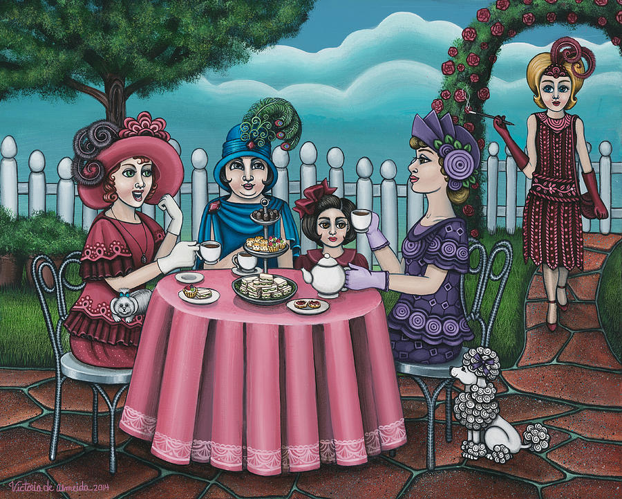 900x721 The Tea Party Painting By Victoria De Almeida - Tea Party Painting