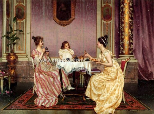 600x442 Copy Of Oil Painting An Elegant Tea Party Op Cf6 73 - Tea Party Painting