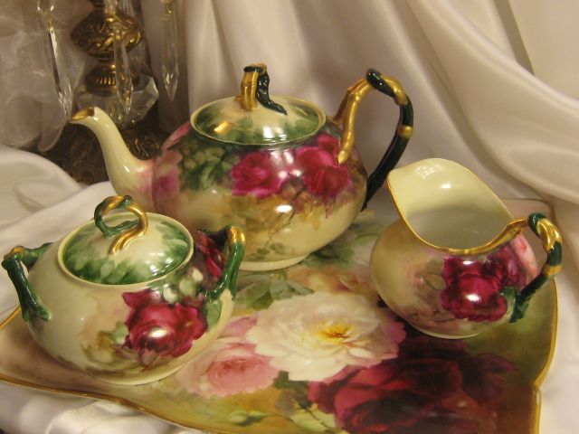 640x480 Magnificent Antique Limoges France Tea Set Hand Painted Roses - Tea Set Painting