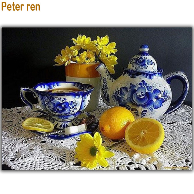 640x640 Peter Ren Diy Crafts Diamond Painting Full Square Rhinestone - Tea Set Painting
