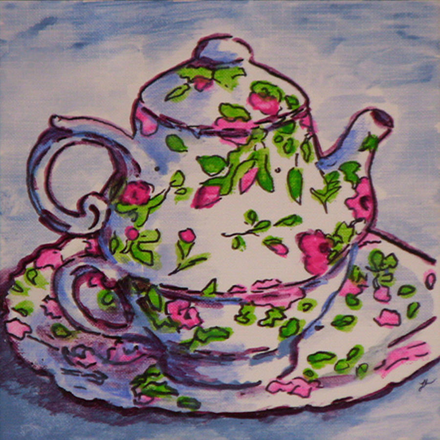 900x900 Tea Set Sketch 1 Painting By Laura Heggestad - Tea Set Painting