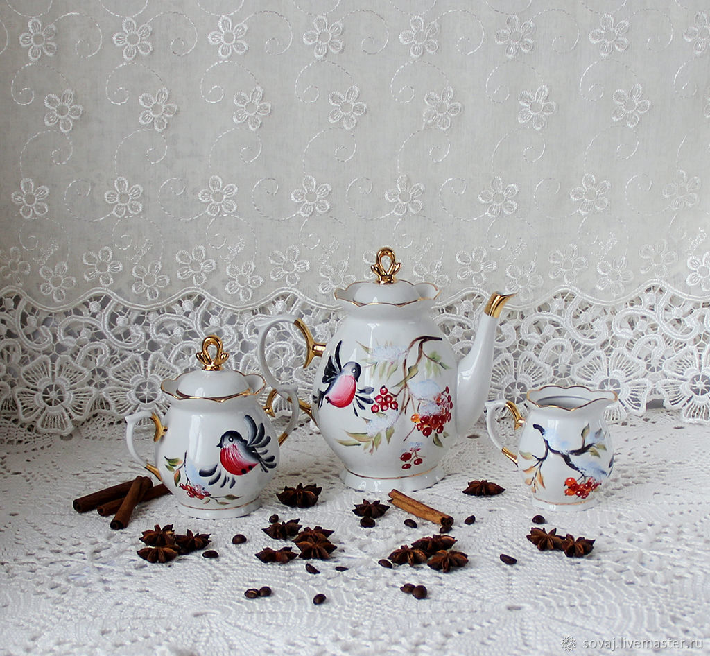 1024x946 Tea Set Painted Snegiri Shop Online On Livemaster - Tea Set Painting