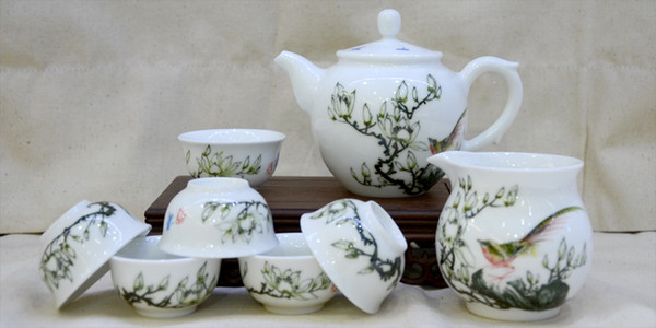 600x300 2018 Ceramic Porcelain Tea Set With Chinese Fine Brush Handpainted - Tea Set Painting