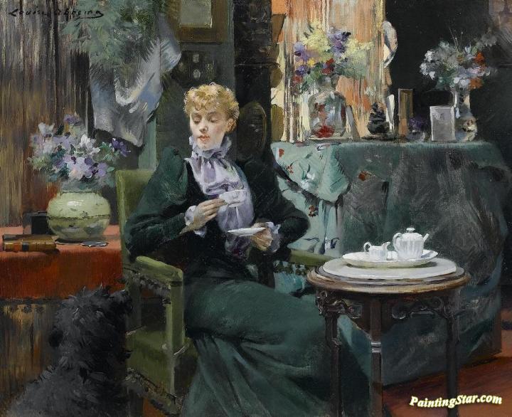 720x586 Tea Time Artwork By Louise Abbema Oil Painting Amp Art Prints - Tea Time Painting