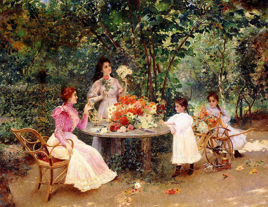 900x695 Teatime In The Garden Painting By Edouard Frederic Wilhelm Richter - Tea Time Painting