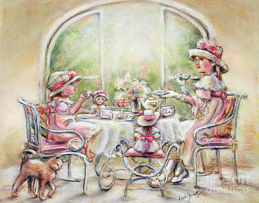 900x707 Teatime With Big Sister Painting By Laurie Shanholtzer - Tea Time Painting