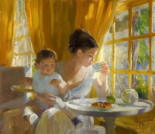 518x446 Teatime A Vladimir Volegov Original Painting - Tea Time Painting