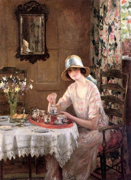 500x688 William Henry Margetson Artist William Henry Margetson - Tea Time Painting