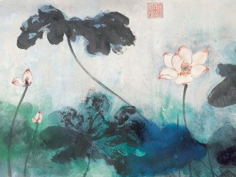 480x360 Flower Painting Chinese Painting China Online Museum - Teal Flower Painting