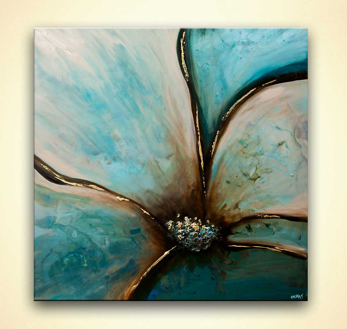 1140x1083 Painting - Teal Flower Painting