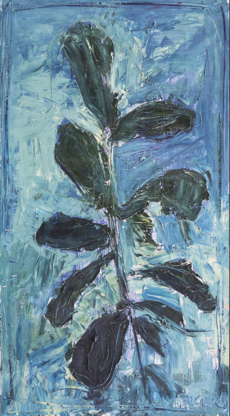 770x1392 Saatchi Art The Blue Flower Painting By Slawek Figura - Teal Flower Painting