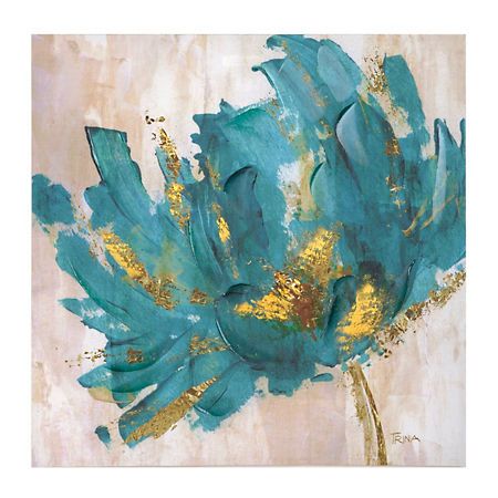 450x450 Turquoise And Gold Flower Canvas Art Print Kirklands Home - Teal Flower Painting