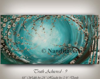 340x270 Turquoise Painting Etsy - Teal Flower Painting