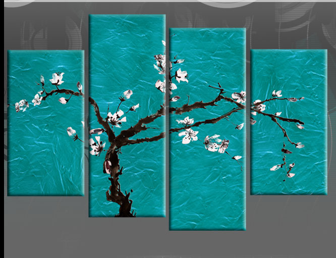 666x511 Large Teal Turquoise Blossom Tree Painting Canvas Print - Teal Painting