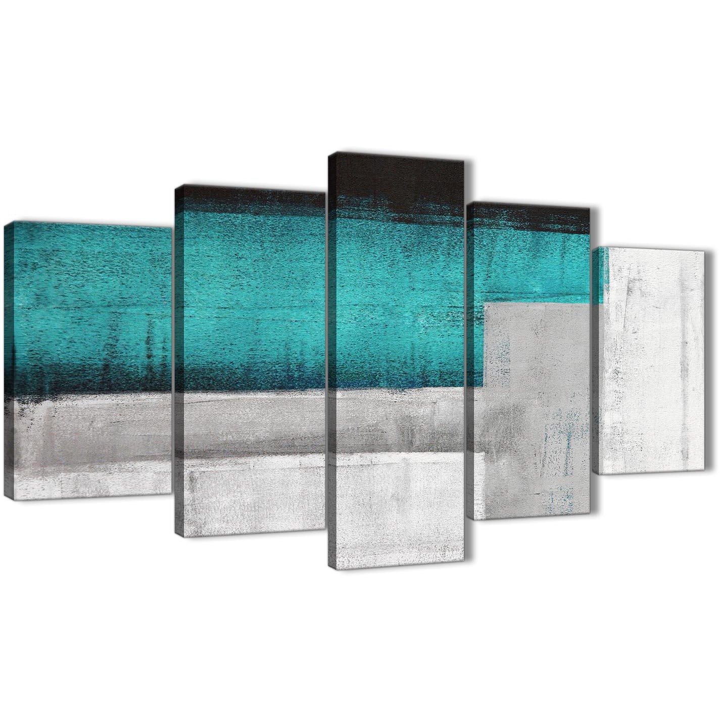 1427x1427 5 Panel Teal Turquoise Grey Painting Abstract Office Canvas Wall - Teal Painting