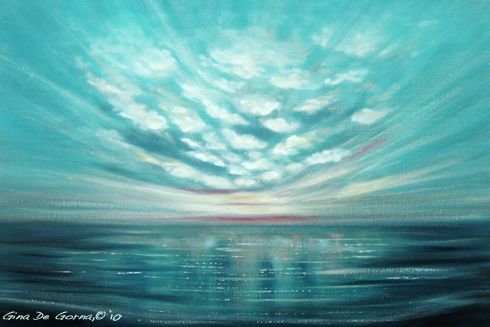490x327 Sunset Original Oil Painting On Canvas By Gina De Gorna Out - Teal Painting