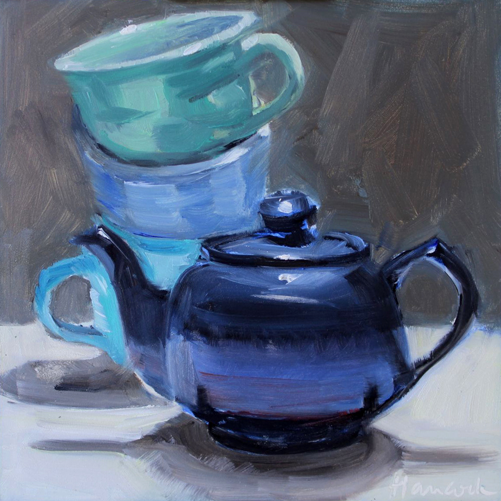 1000x1000 Gretchen Hancock's Paintings Blue Teapot Blue Cups Sold - Teapot Painting