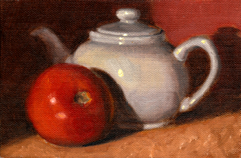 350x229 Painting A Day T. J. Murphy Tomato With Teapot - Teapot Painting