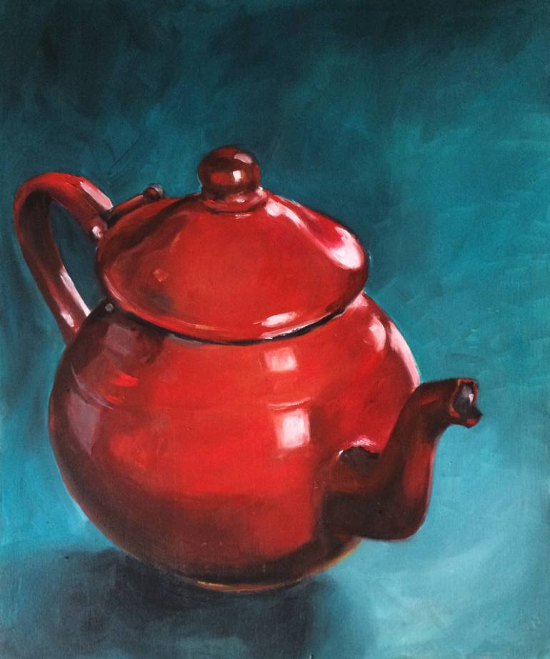 770x922 Saatchi Art Red Teapot Painting By Daniela Balsamo - Teapot Painting