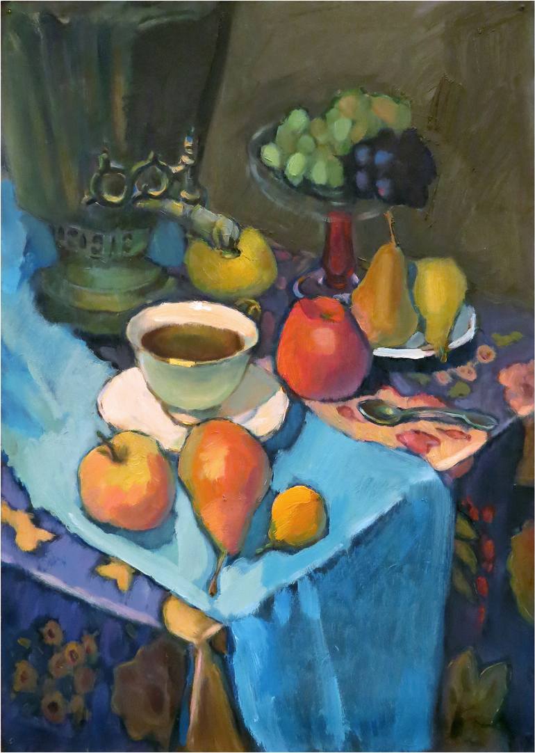 770x1082 Saatchi Art Still Life With Russian Teapot And Fruits Painting By - Teapot Painting