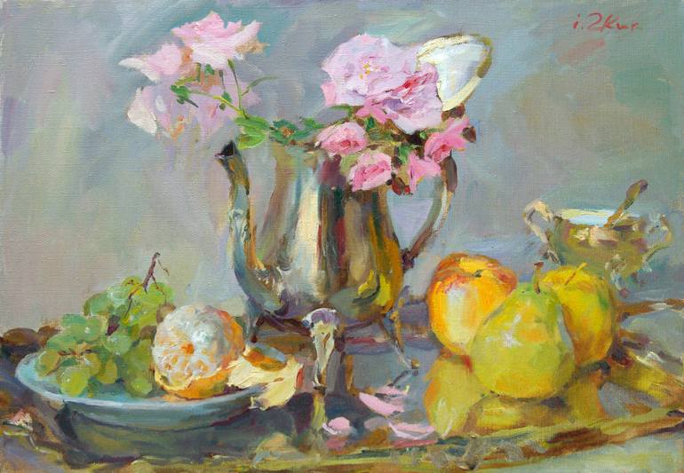 770x533 Saatchi Art Still Life With Roses In A Teapot Painting By Igor Zhuk - Teapot Painting