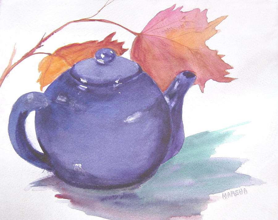 900x712 Blue Teapot Painting By Marsha Woods - Teapot Painting