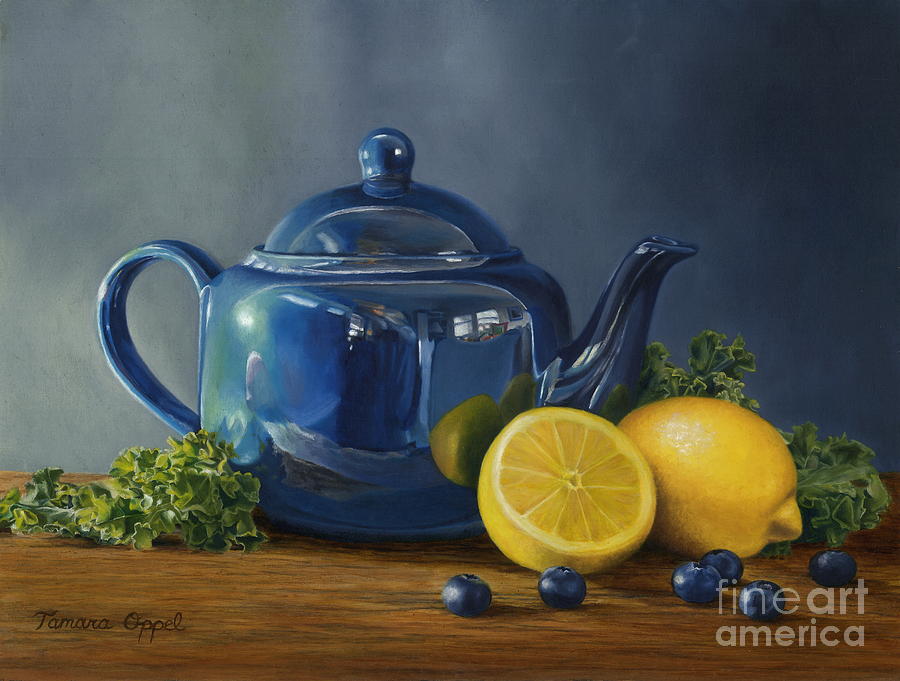 900x681 Blue Teapot Painting By Tamara Oppel - Teapot Painting