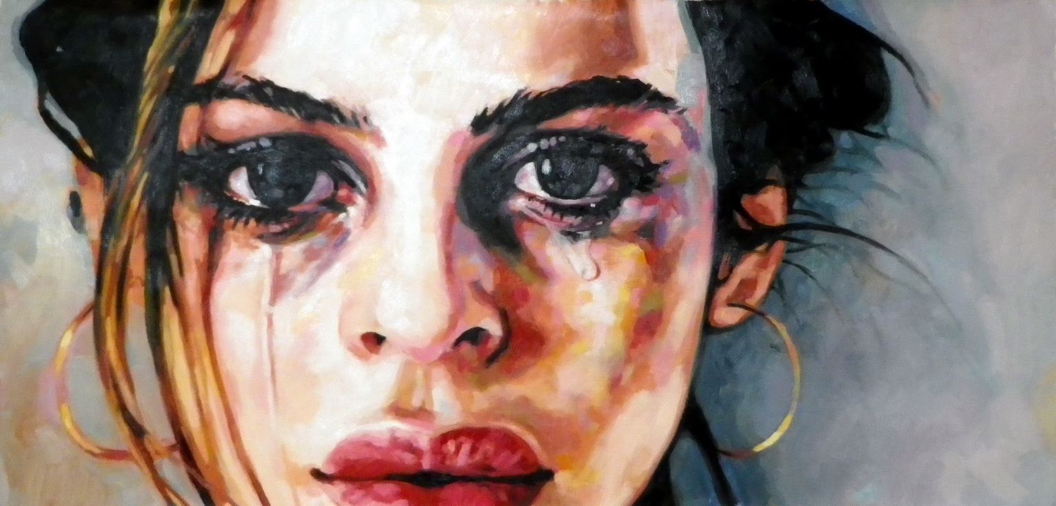 1532x734 Close Up Face Of Crying Girl Painting Crying - Tears Painting