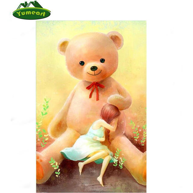 640x640 Diy 5d Full Diamond Painting Teddy Bear And Girl Cross Stitch - Teddy Bear Painting